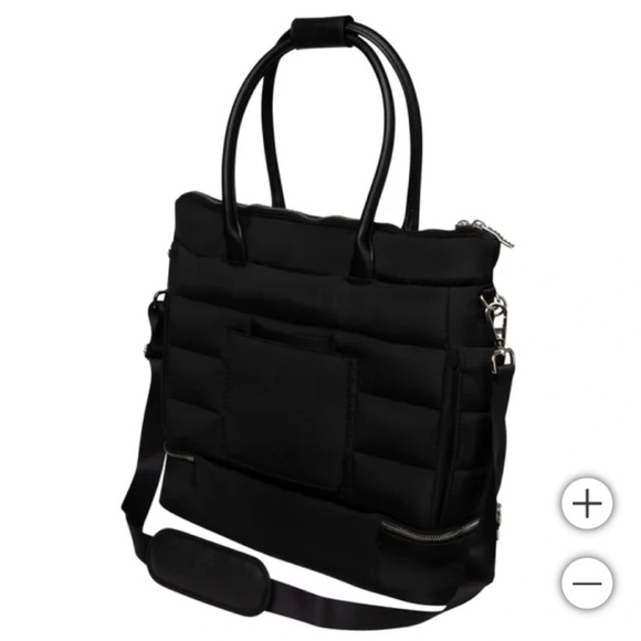 Black Puffy Quilted Tote with Double Handles - Picture 6 of 7